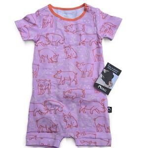 Rags to Raches Pig Peek a Booty Romper 3-6m Short Sleeve Kids Baby Boy Girl NWT